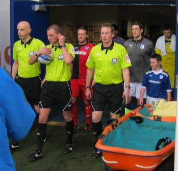 Leading out Cardiff City FC with Capt Mark Hudson